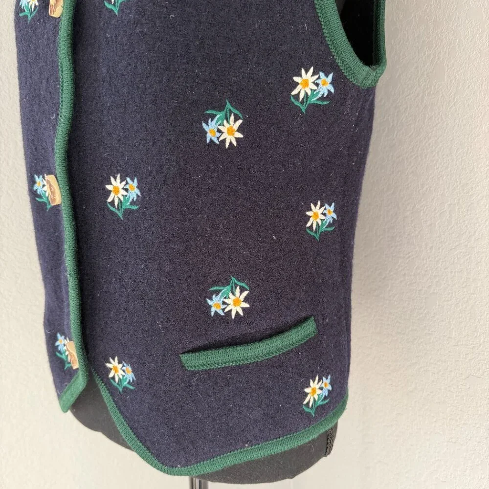 Vintage 80s SONNWEND Exklusiv Pfister Austrian Edelweiss Wool Vest Blue S/M